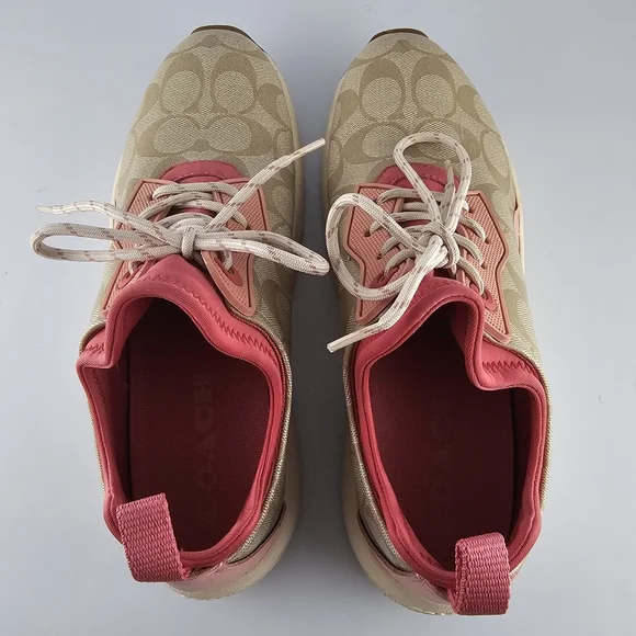 Coach Signature 270 Shoes Women's Size 10 Tech Runner Tan Pink Lace Up Sneakers - Picture 8 of 16
